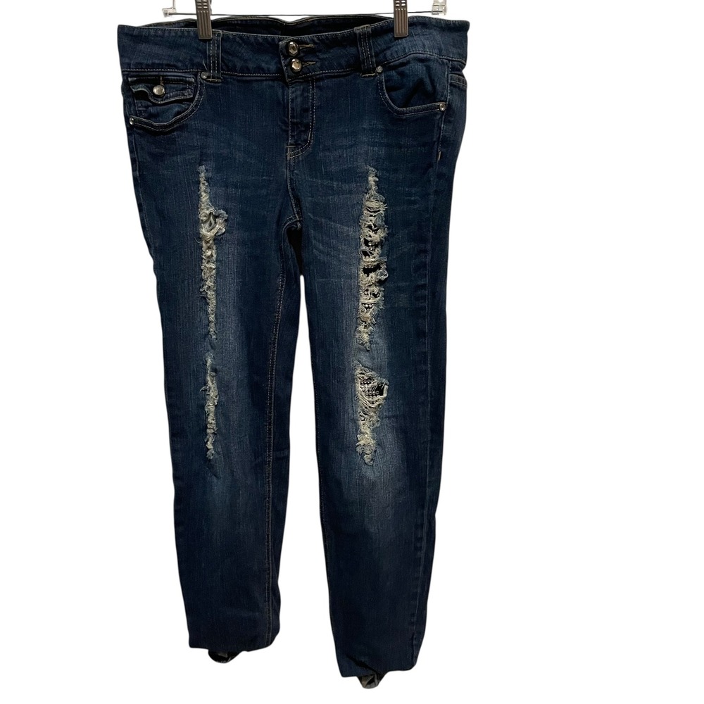 GP Women's Skinny Jeans Size 13‎ Distressed Rhinestone Embellished Dark Wash